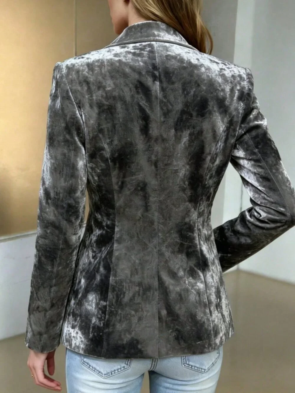 Dark Grey Elegant Women's Single-Breasted Blazer with Lining